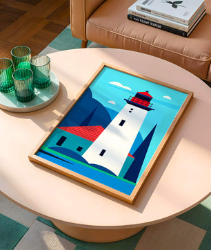 Illustration moderne d'un phare avec des couleurs vives