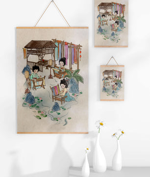 Charmante illustration des arts textiles traditionnels dans un cadre serein