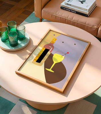 Minimalist Still Life with Wine Bottle and Glass in Soft Tones