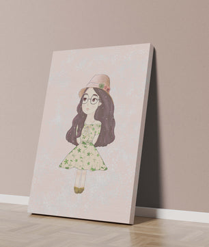 Ilustración encantadora de una niña con vestido y sombrero floral