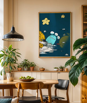 Playful Alien Illustration with Space Background and Stars - Mi tienda