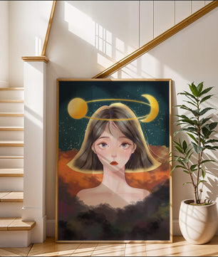 Surreal portrait of a girl with celestial elements