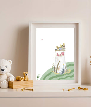 Whimsical Landscape with Fantasy Village and Watermelon Elements