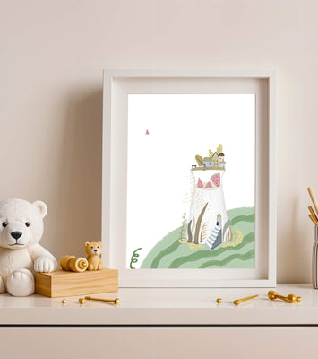 Whimsical Landscape with Fantasy Village and Watermelon Elements