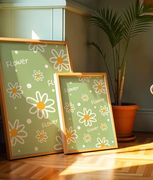 Estampado floral con margaritas sobre fondo verde