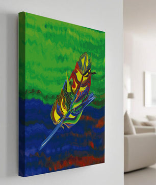 Abstract colorful feather on vibrant background