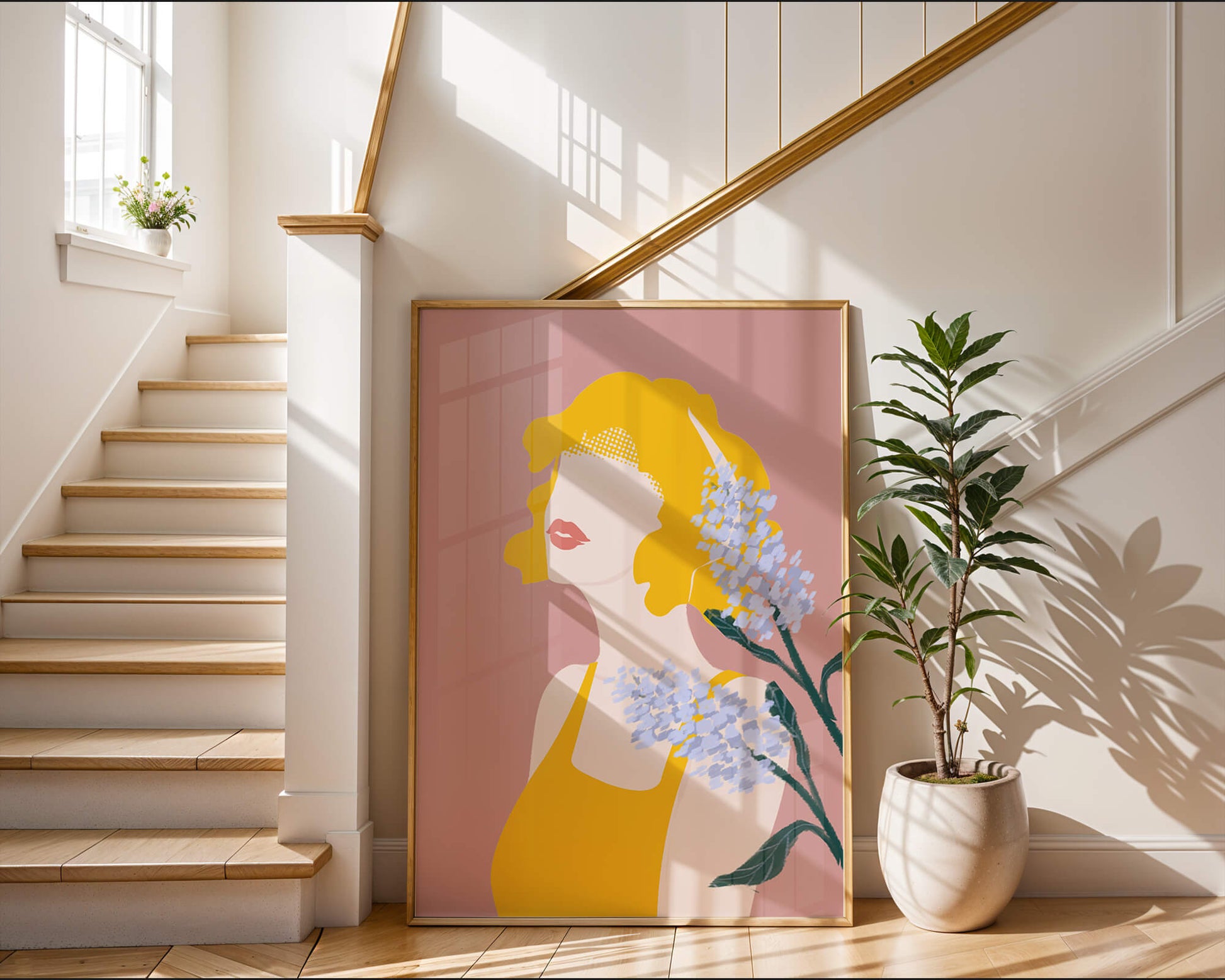 Abstract Portrait with Yellow and Lavender Accents