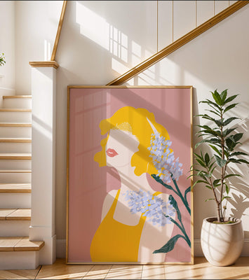 Abstract Portrait with Yellow and Lavender Accents