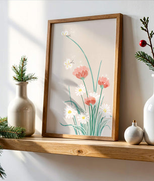 Delicate floral illustration with butterflies and wildflowers