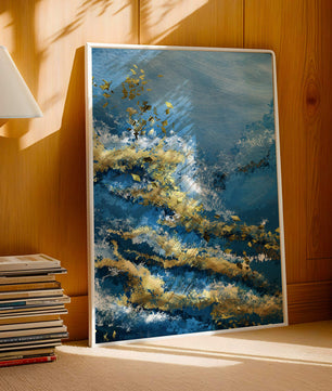 Textura abstracta en azul y dorado con patrones dinámicos