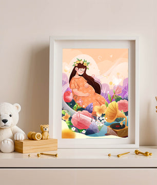 Femme dans la nature avec des fleurs et des notes de musique