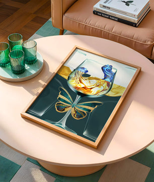 Cristallo con scultura di liquido e arte di farfalla