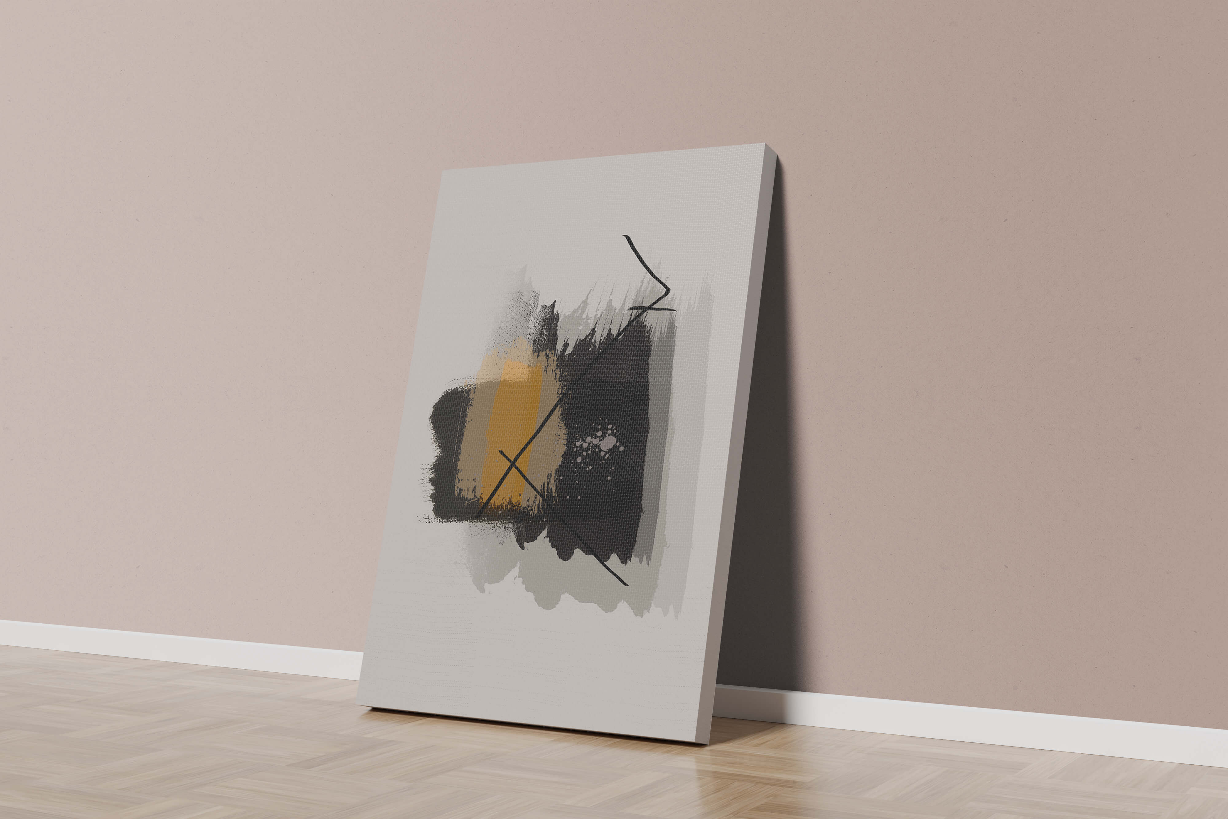 Abstract modern art with golden and black brush strokes