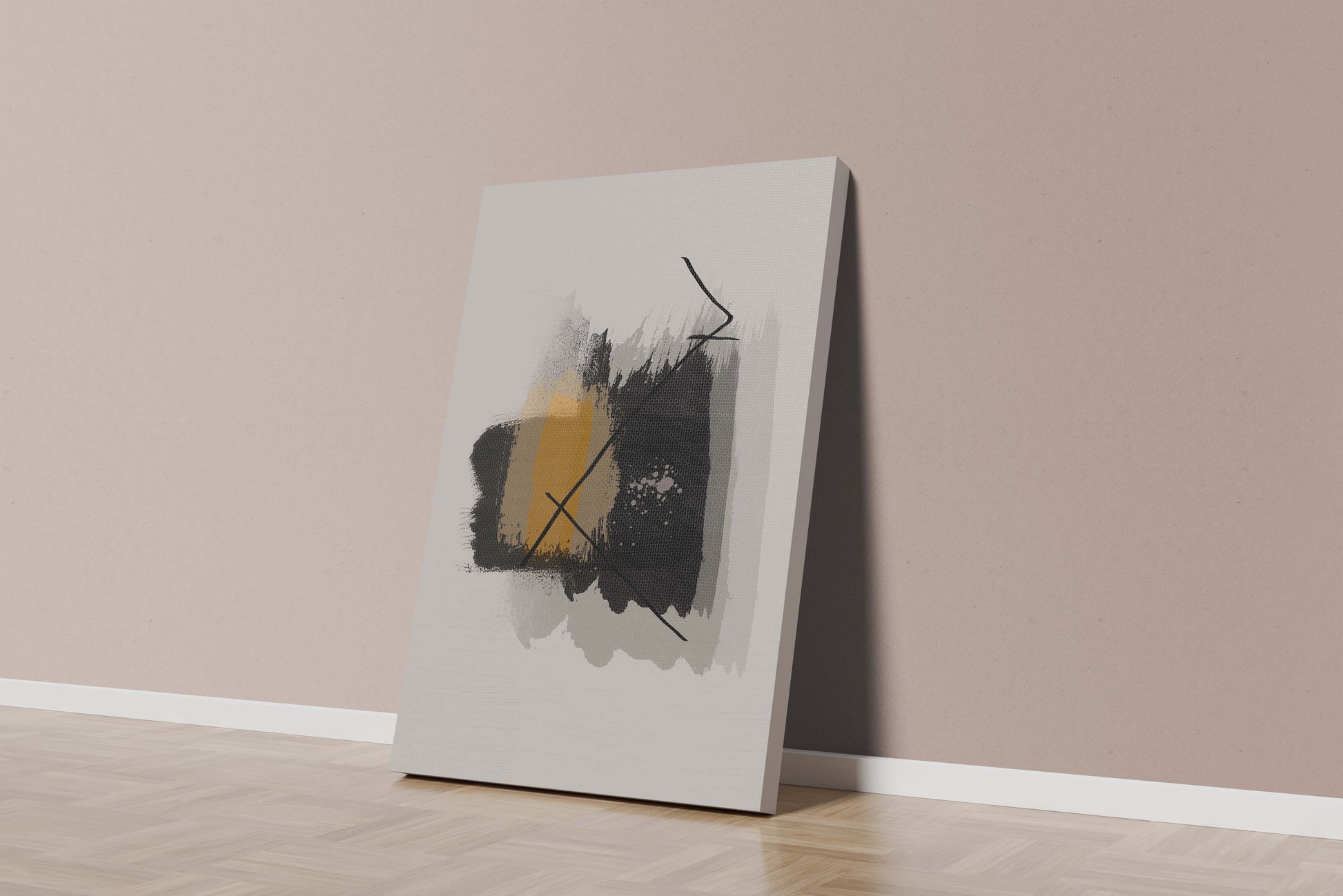 Abstract modern art with golden and black brush strokes