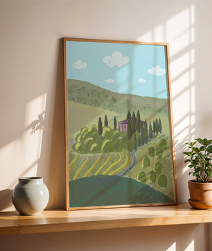 Paysage charmant de campagne toscane avec collines ondulées et cyprès