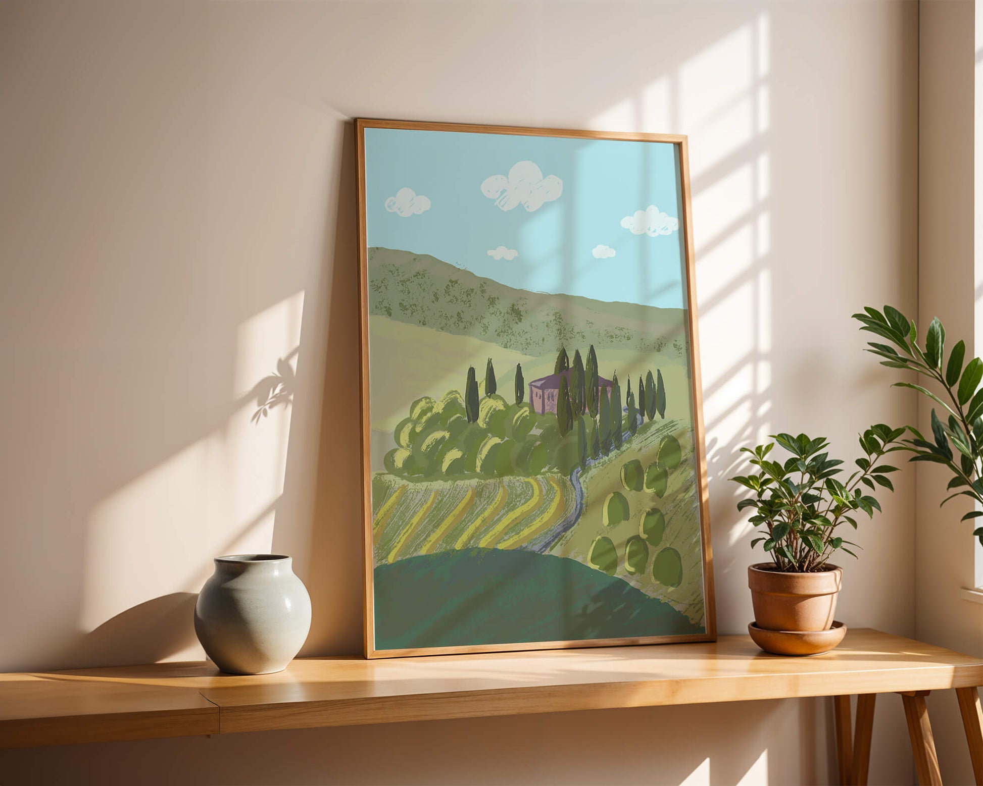 Charming Tuscan Countryside Landscape with Rolling Hills and Cypress Trees
