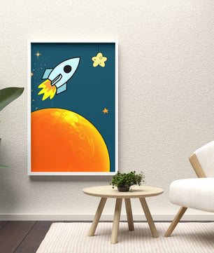 Cartoon Rocket in Space with Yellow Star - Mi tienda