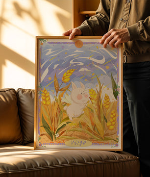 Cute Bunny in Wheat Field with Virgo Zodiac Theme