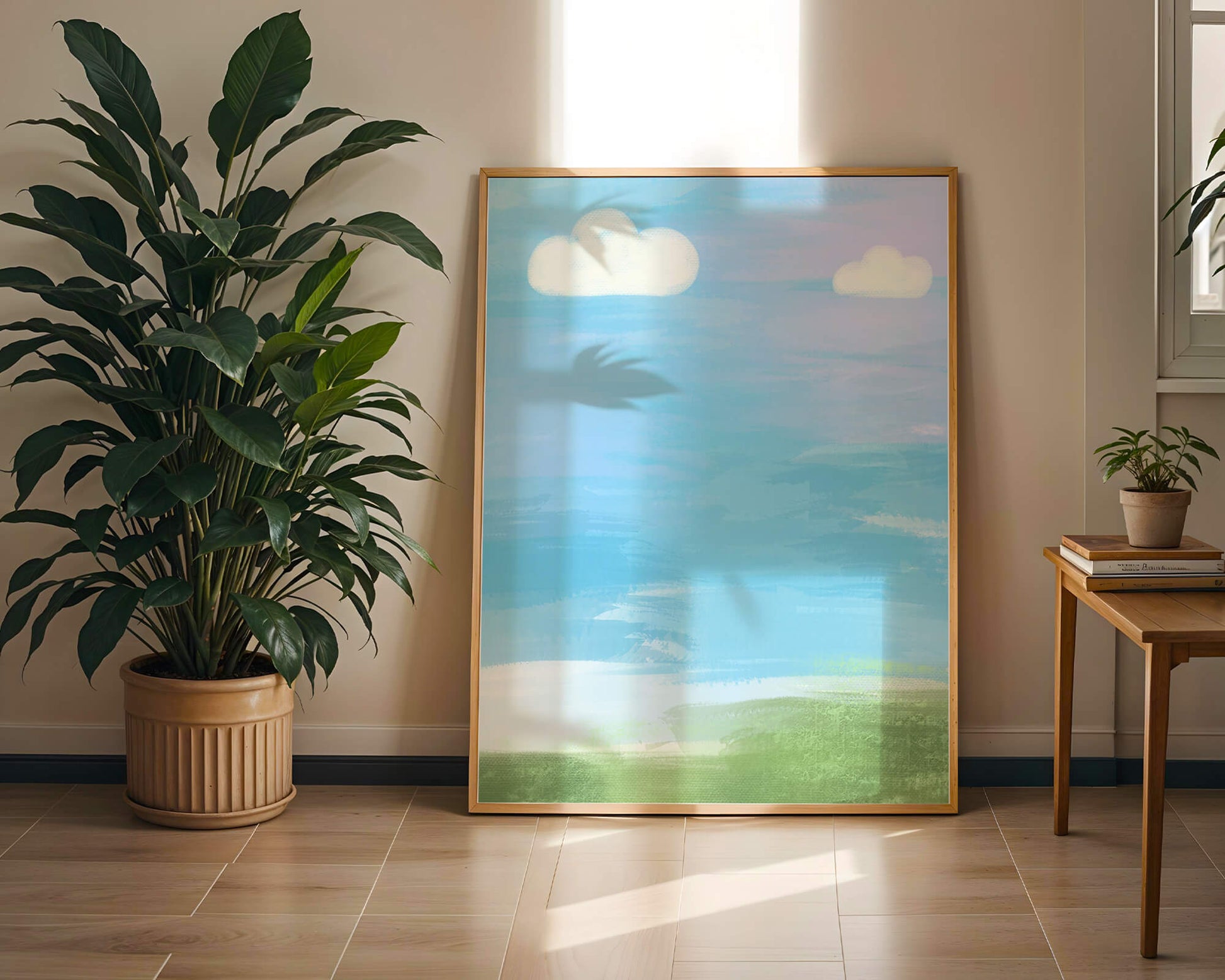 Blue Sky with Clouds and Green Field