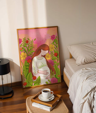 Pregnant Woman Amidst Vibrant Flowers
