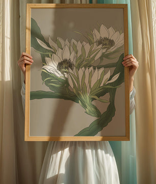 Beautiful botanical illustration of white blooming flowers with green leaves