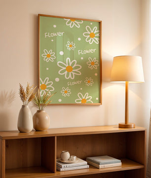 Estampado floral con margaritas sobre fondo verde