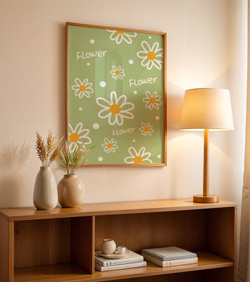 Floral pattern with daisies on a green background