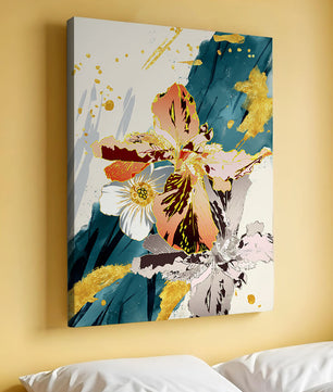 Obra de arte floral abstracta elegante con detalles dorados