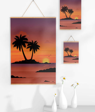 Sunset Over Tropical Island with Palm Trees and Birds - Mi tienda