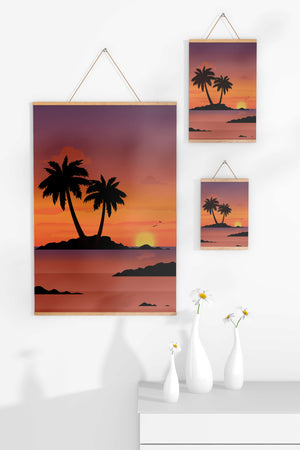 Sunset Over Tropical Island with Palm Trees and Birds - Mi tienda