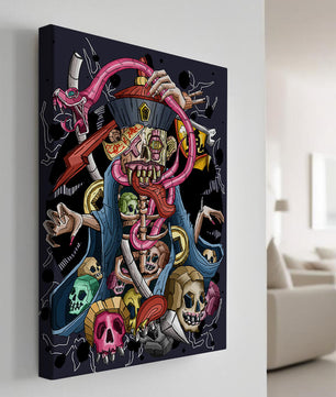 Colorful skeleton with skulls and snake illustration