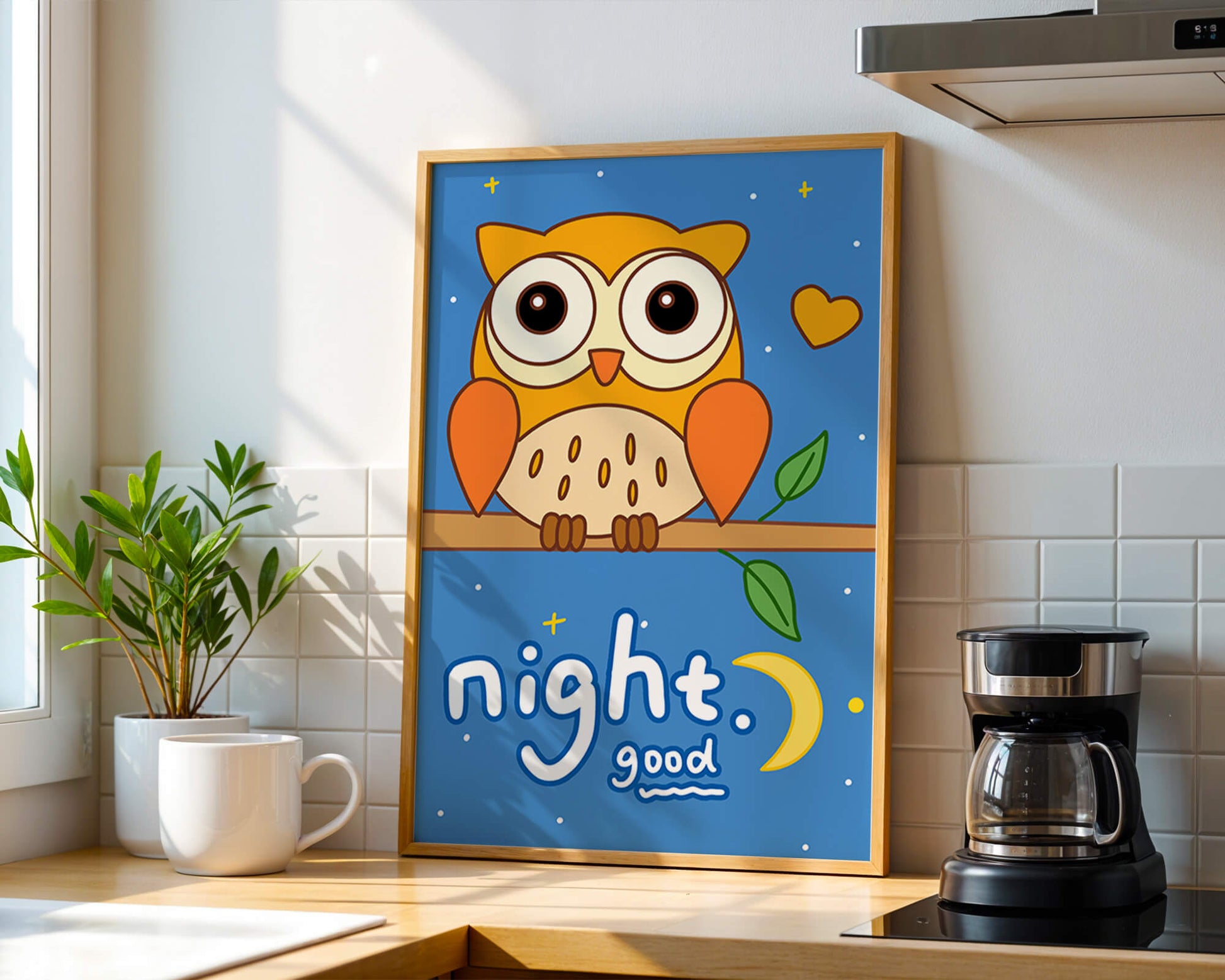 Colorful owl illustration with night theme and positive message