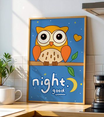 Colorful owl illustration with night theme and positive message