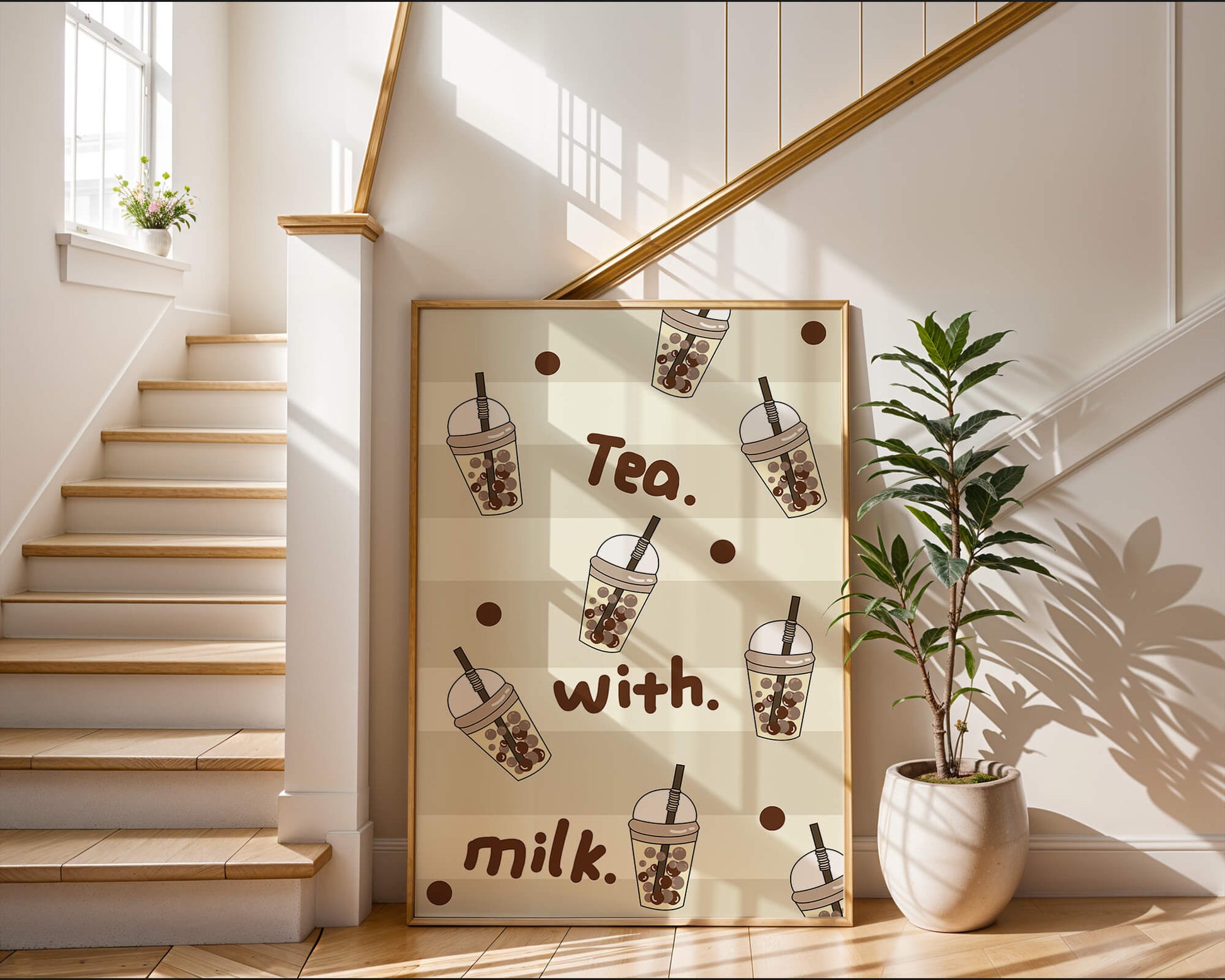Boba tea pattern with text and bubble illustrations