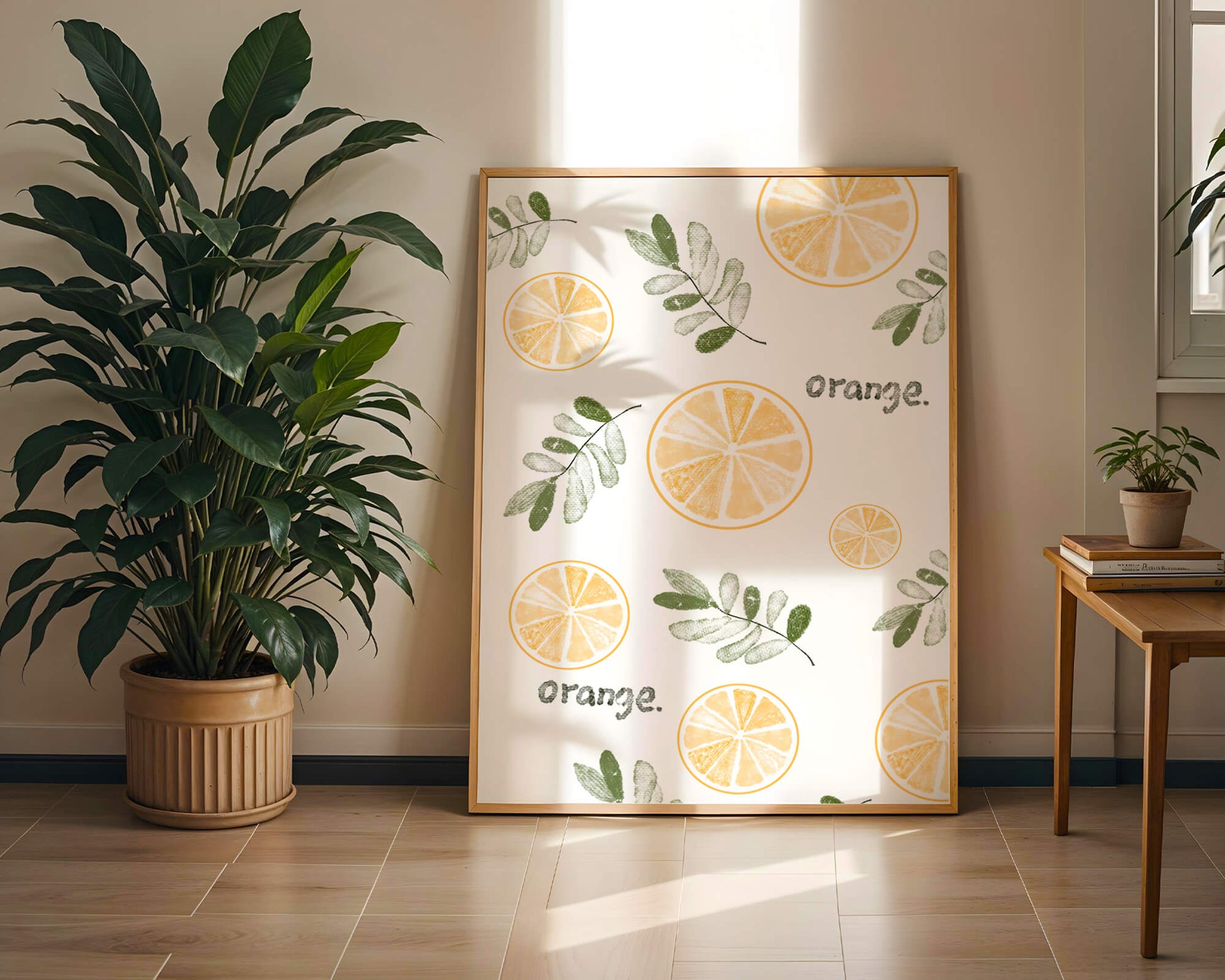 Motif avec des tranches d’orange et des feuilles vertes