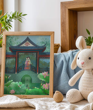 Traditional Chinese Pavilion with Women in Garden Scene - Mi tienda