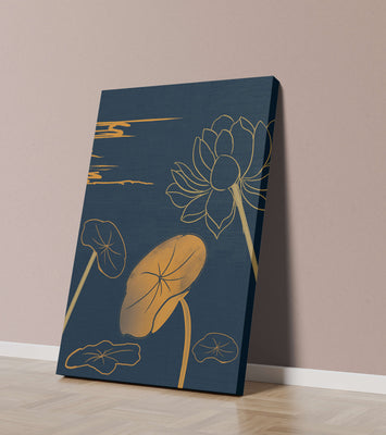 Golden Lotus Flowers in Abstract Night Sky