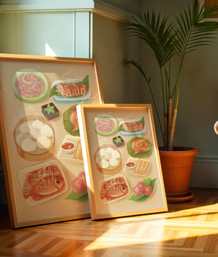 Colorful Representation of Asian Cuisine with Various Dishes