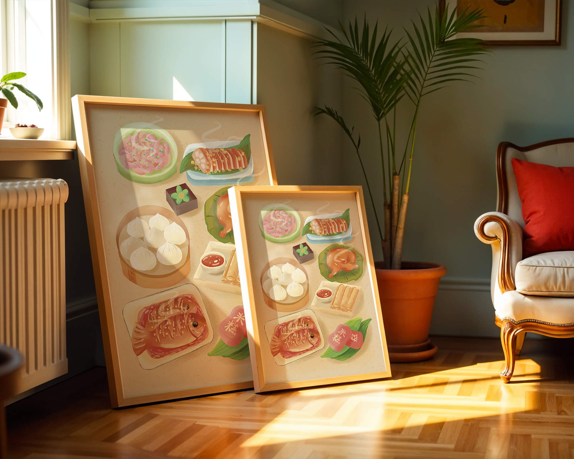 Colorful Representation of Asian Cuisine with Various Dishes