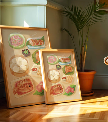 Colorful Representation of Asian Cuisine with Various Dishes