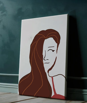 Ilustración estilizada de una mujer con cabello fluyendo y diseño minimalista
