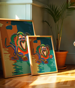 Ilustración abstracta y colorida de un mono con pinceladas audaces