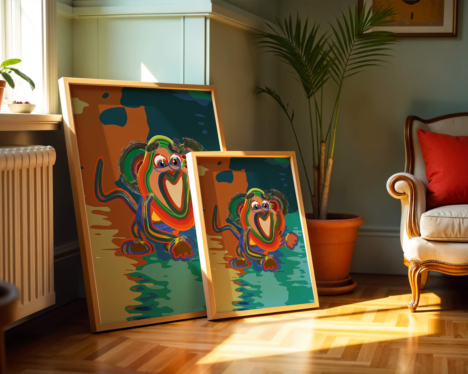 Ilustración abstracta y colorida de un mono con pinceladas audaces