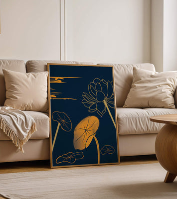 Golden Lotus Flowers in Abstract Night Sky