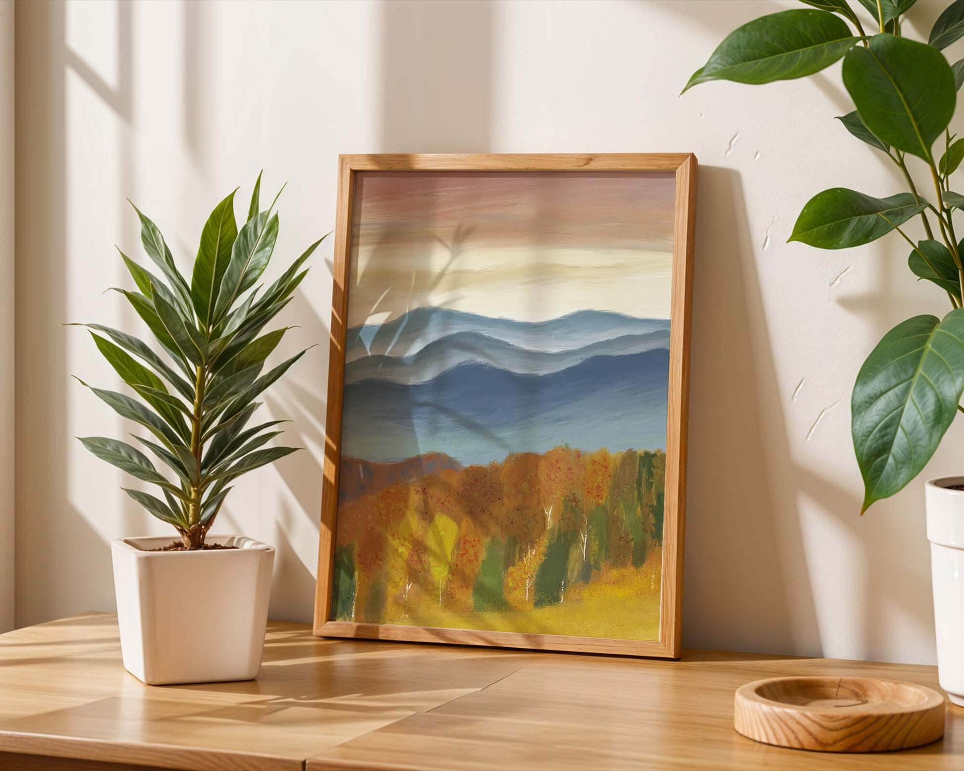 Autumn Mountain Landscape with Vibrant Trees and Colorful Sky