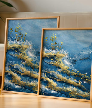 Textura abstracta en azul y dorado con patrones dinámicos