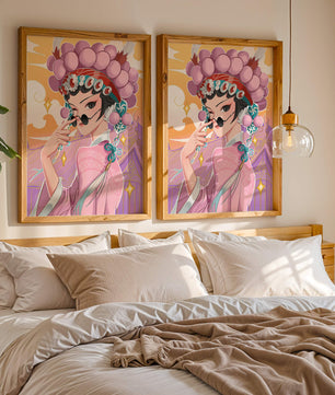 Personaje de anime elegante con atuendo tradicional y detalles dorados