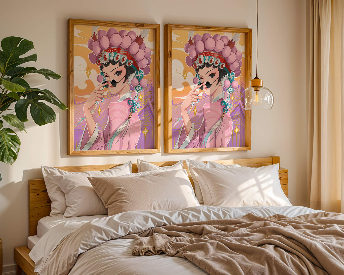 Elegant anime character in traditional attire with golden accents