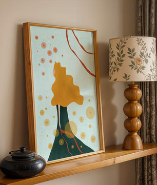 Abstract Portrait of a Woman with Flowing Golden Hair and Geometric Shapes - Mi tienda