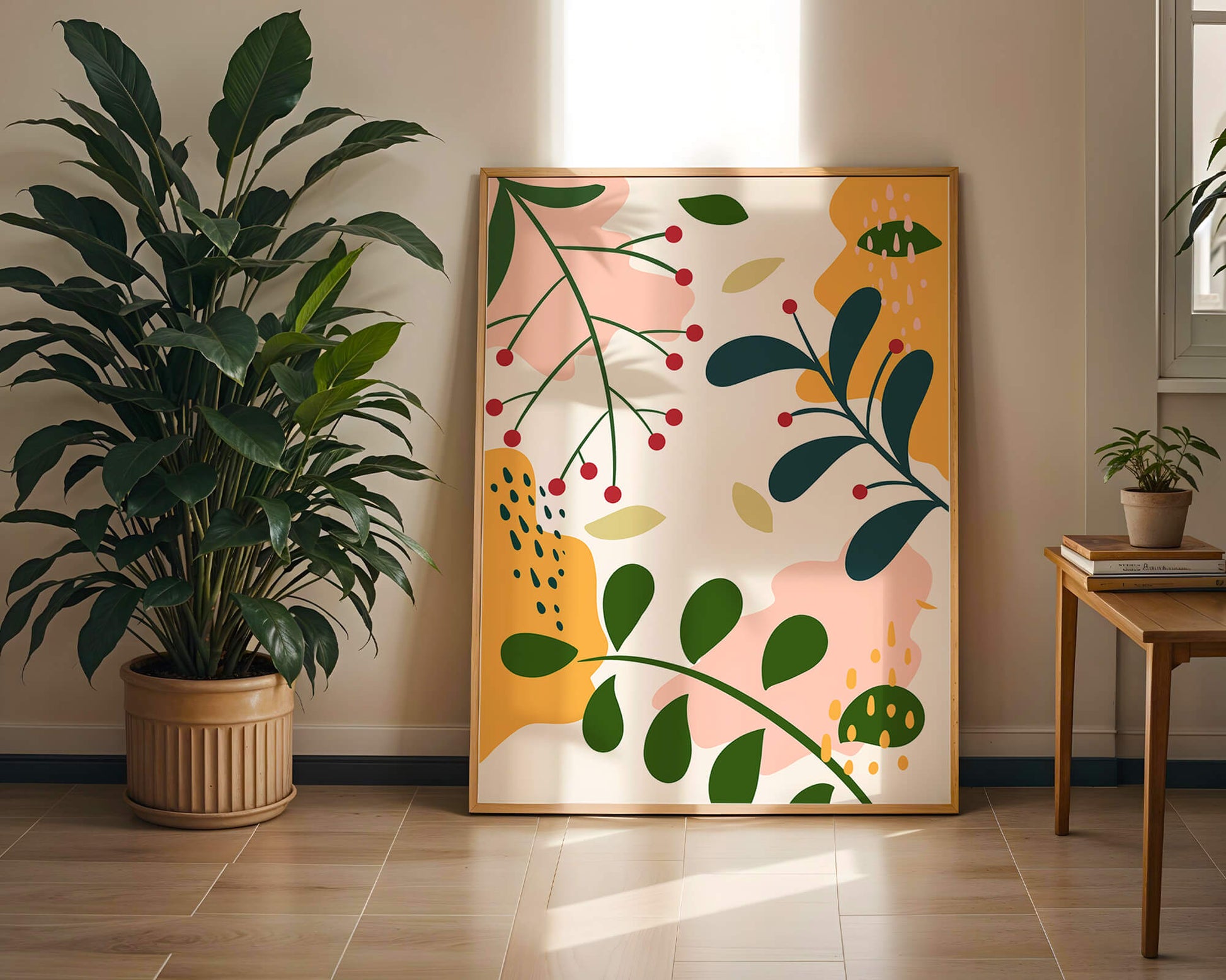 Abstract Floral Pattern with Bold Colors and Geometric Shapes